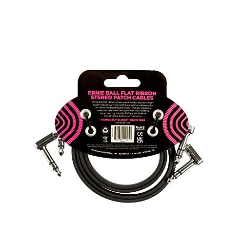 Ernie Ball Flat Ribbon Stereo Patch Cable 2 Pack, 24In Black (P06406)