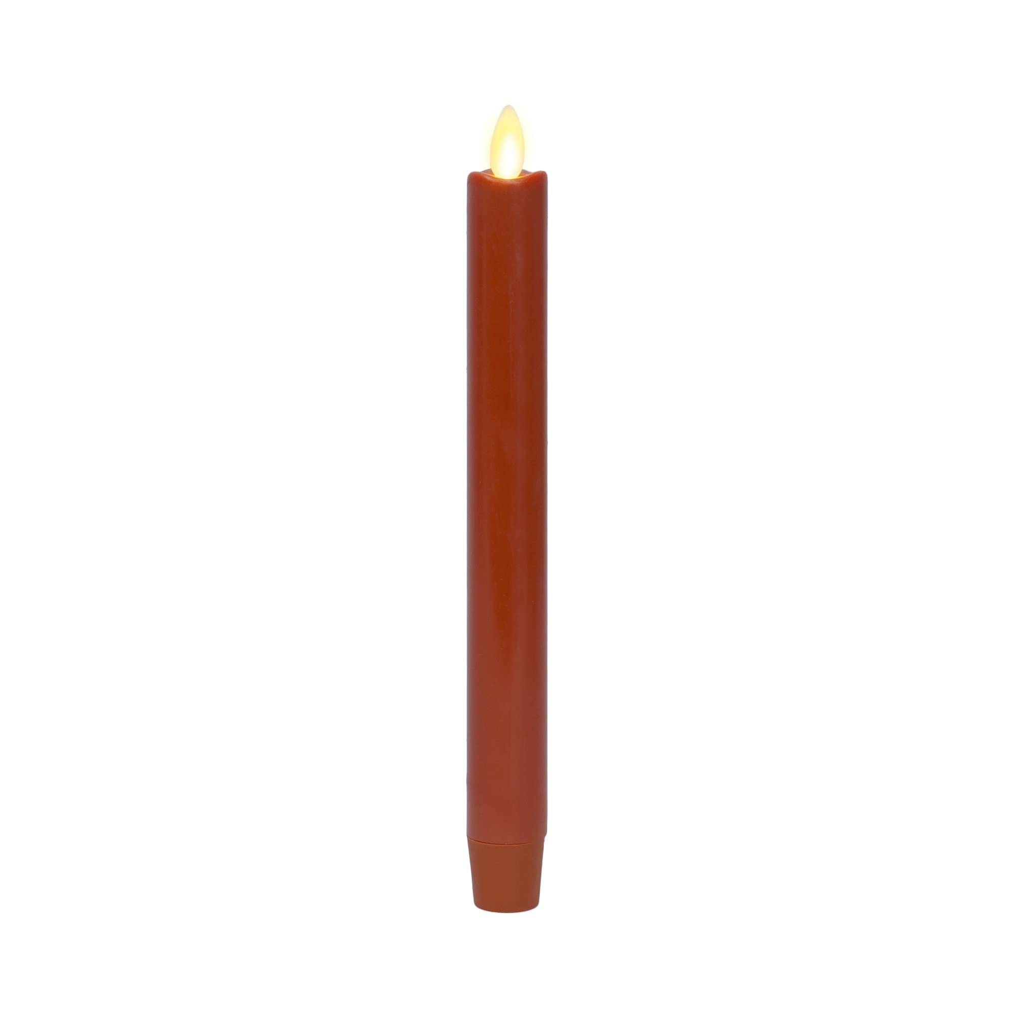Luminara Flameless Candle Burnt Orange Taper (1'' X 9.75'') Melted Top Real Wax Unscented Remote Ready Timer