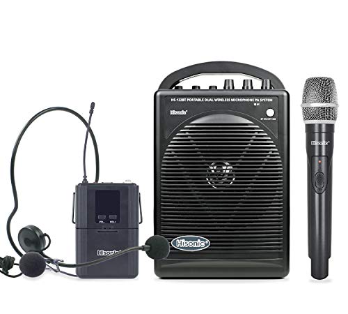 Hisonic Hs122Bt Hl Portable And Rechargeable Pa System With Dual Uhf Wireless Microphones & Bluetooth Connection
