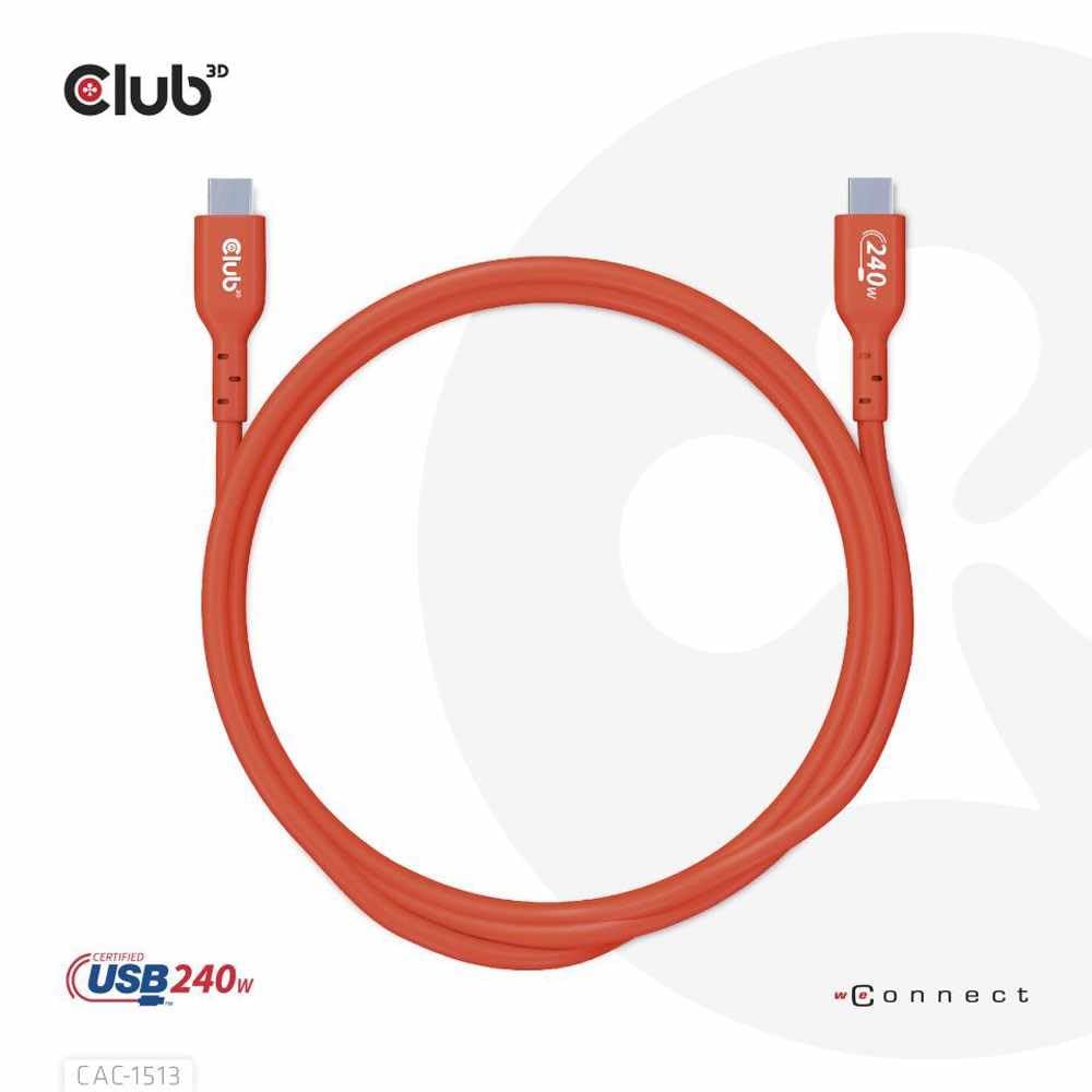 Club 3D Cac 1513 Usb2 Type C To Type C Certified Bi Directional Cable With 240W Charging, 480Mb Data Transmission Epr 3M  9.8Ft