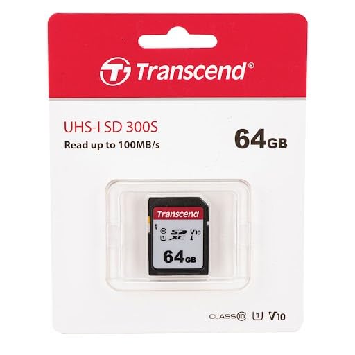 Transcend 64GB Memory Card, Compatible with Nikon COOLPIX B500 Digital Camera   SDXC UHS I Memory Card   Class 10, U1, 100MB/s, 300 Series