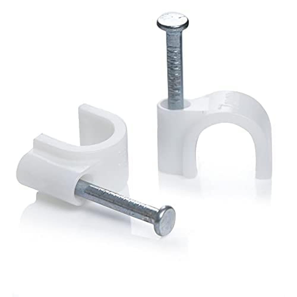 On Blow White Plastic Round Cable Clips With Metal Nails, 16Mm Diameter Wire Fastener For Home Lighting Installation, 50 Pack
