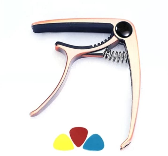 Flare Golden Metal Guitar Capo Cum Pin Puller | DualPurpose Capo For Acoustic Guitar, Banjo, Mandolin, Ukulele | Zinc Alloy Bui