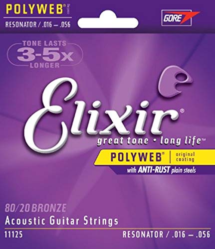 Elixir Strings 8020 Bronze Resonator Acoustic Guitar Strings W Polyweb Coating (016 056)