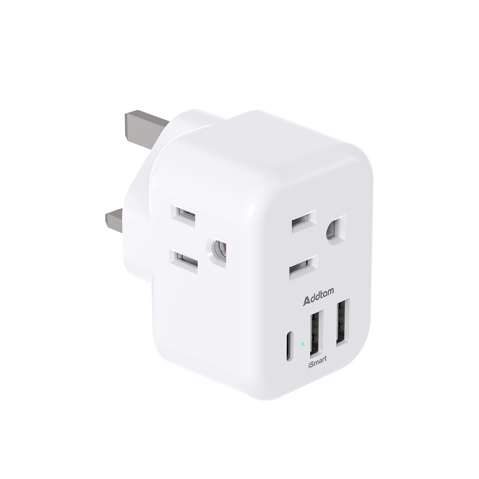 Us To Uk Ireland Plug Adapter, Addtam Type G Power Adapter With 3 Ac Outlets And 3 Usb(1 Usb C), Travel Essentials For Usa To Du