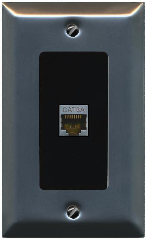 Riteav Cat 6A 1 Port Shielded Cat6A Wall Plate 1 Gang Decorative   1 Gang [Stainless/Black]