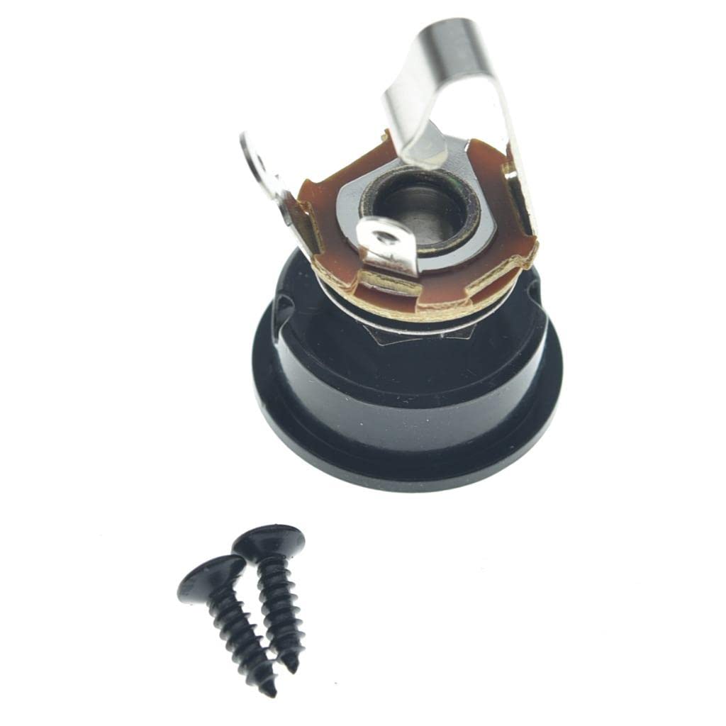 Kaish Black Brass American Thread Electric Guitar Jackplate Electrosocket Jack Plate With Brass Output Mono Jack And Screws For