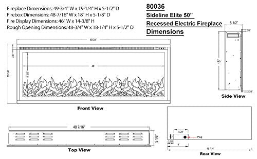Touchstone Sideline Elite Smart 50    Wifi Enabled Electric Fireplace   In Wall Recessed   60 Color Combinations   1500/750 Watt