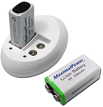 Maximal Power Combo 9V MaximalPower 9V Battery and Charger Pack of 2 9V li-ion Rechargebale Batteries