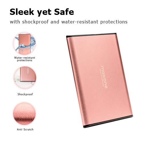 Maxone 320GB Ultra Slim Portable External Hard Drive HDD, USB 3.0, Rose Pink, Model 2519-320GPink, Compatible with PC and Laptop