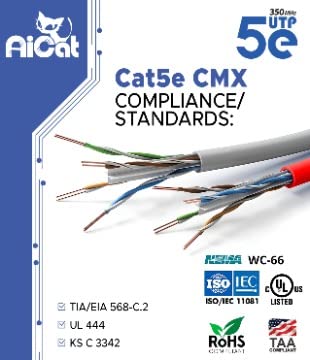 Aicat Cat6 Outdoor Ethernet Cable Direct Burial Unshielded Riser Cmx Rated 500Ft, Uv Resistant 23Awg Solid Bare Copper, 550Mhz,