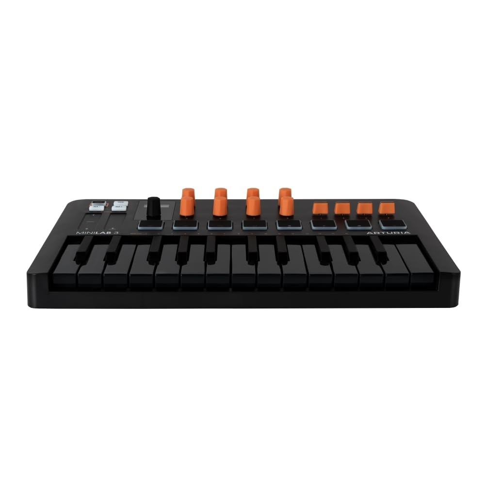 Arturia Minilab 3 Compact Midi Keyboard And Pad Controller | Orange Bundle With 6Ft Midi Cable + Microfiber Cleaning Cloth (3 It