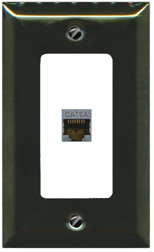 Riteav Cat 6A 1 Port Shielded Cat6A Wall Plate 1 Gang Decorative   1 Gang [Brass/White]