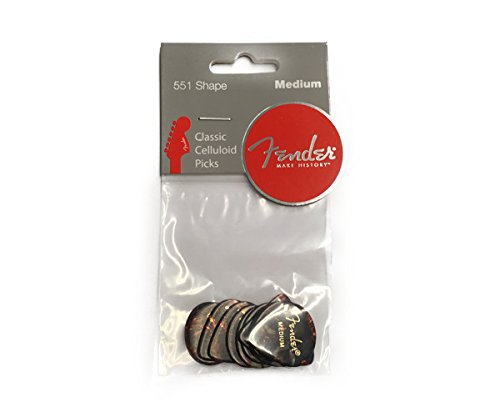 Fender Classic Celluloid Guitar Picks 551 Shape, Tortoise Shell, Medium, 12 Pack