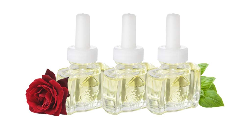 Scent Fill 100% Natural Sweet Rose & Basil Plug In Air Freshener, Scented Oil Refills, 3 Refills