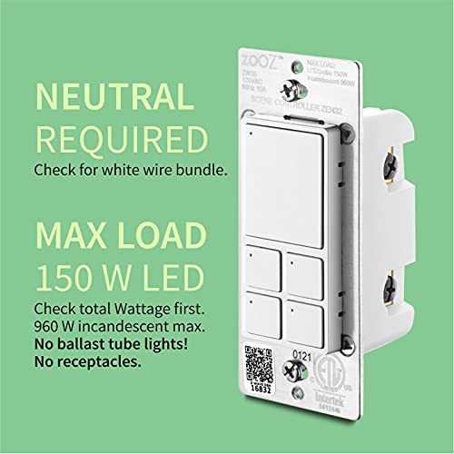 Zooz 700 Series Z Wave Plus Mesh Network Scene Controller Zen32, White | Z Wave Hub Required