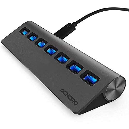 Achoro 7 Ports Usb 3.0 Hub   Triangle Aluminum Alloy   High Speed Usb Port Expander   Compatible With Pc, Imac, Macbook, Windows, Desktop, And More � Computer Multiple Usb Hub (Space Grey)
