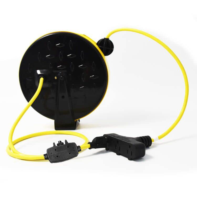 Greatide 30 Ft Retractable Extension Cord Reel, 16/3 Sjtw Power Cord With 3 Electrical Outlets And 10 Amp Circuit Breaker, Ceili