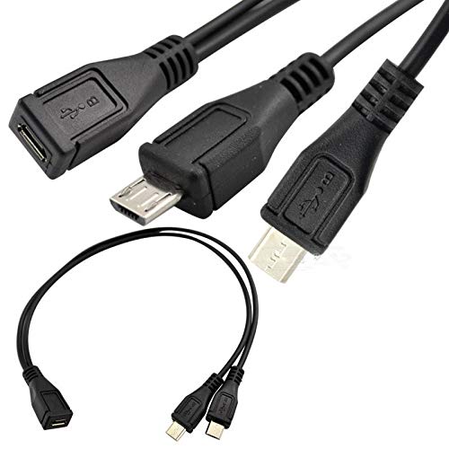 Traovien Micro Usb Splitter Cable, Micro Usb 1 Female To 2 Male Y Splitter Extension Charge Cable For Galaxy S5 I9600 S4 I9500 Note2 (0.3M/12Inch 1Pcs)