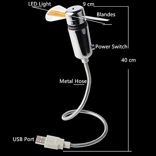 Usb Led Clock Fan 90Mm Usb Powered Portable Mobile Usb Fan With Clock, Led Light Display Time, Mini Gooseneck Fan For Laptop Off