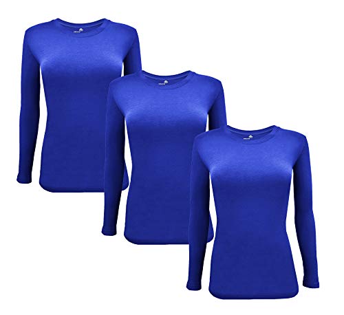 Natural Uniforms Womens Under Scrub Tee Crew Neck Long Sleeve T Shirt 3 Pack (Xx Small, 3 Pack True Royal Blue)
