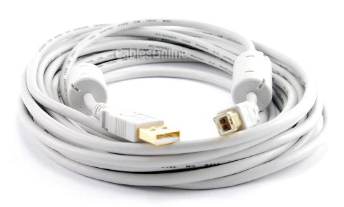 Cablesonline USB 2.0 A-Male to B-Male Hi-Speed Cable with Ferrite Cores Gold Plated Black 20 Feet (USB2-AB20K)