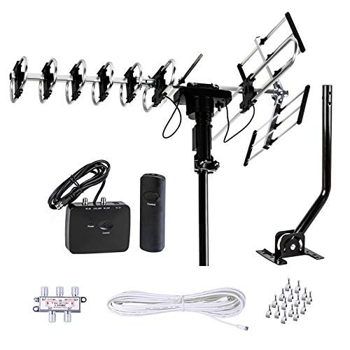 Fivestar Outdoor Hd Tv Antenna 2019 Newest Model Up To 200 Miles Range With Motorized 360 Degree Rotation, Uhf/Vhf/Fm Radio With