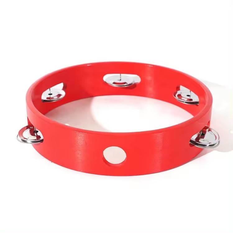IMAGINEA 8 Inch Tambourines for Adults Hand Held Plastic Dafli Tambourine, Single Row Metal Jingles Circular Percussion Drum Mus