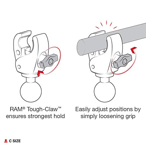 Ram Mounts Rap-404U Tough-Claw Medium Clamp Ball Base With C Size 1.5 Ball For Rails 1 To 1.6