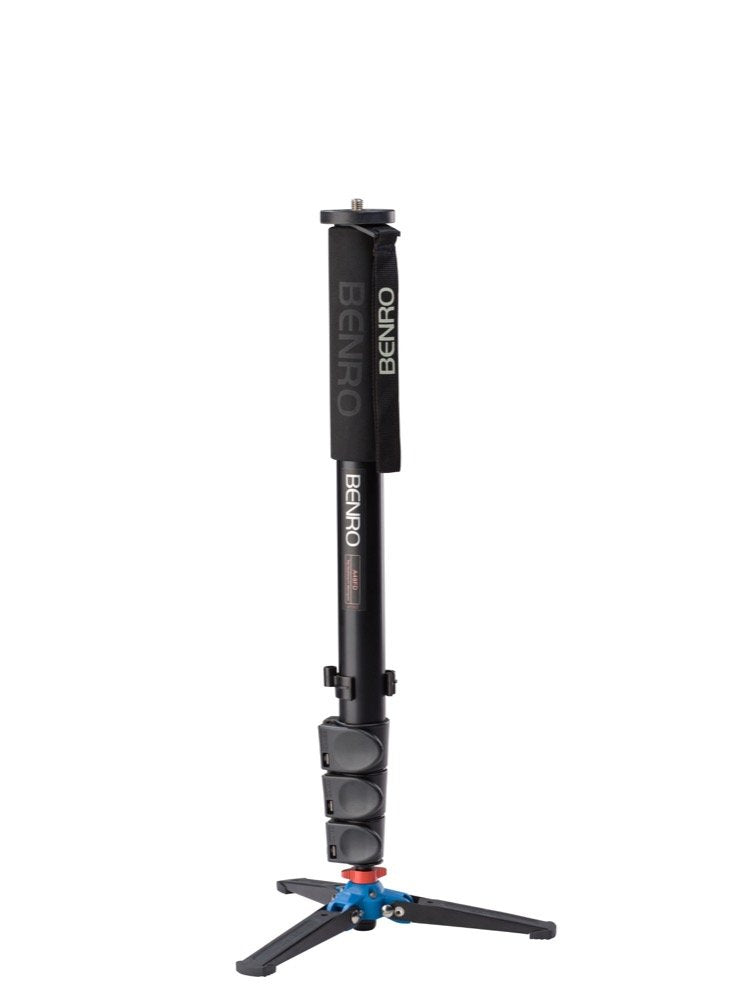 Benro 4 Section Aluminum Monopod with 3-Leg Locking Base, Flip Lock Legs, 22 Maximum Height, 44.1 lb. Load Capacity- Black (A48F