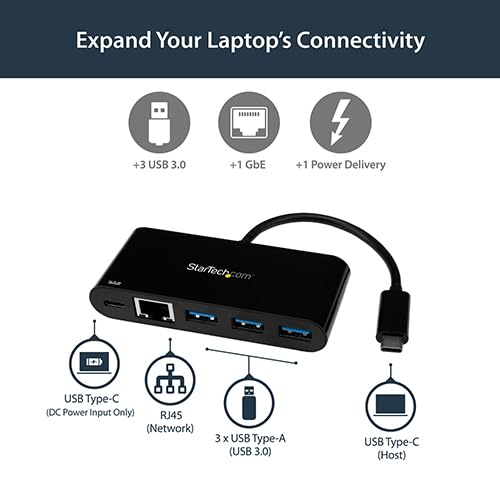 Startech.Com Usb C To Ethernet Adapter - 3 Port - With Power Delivery (Usb Pd) - Power Pass Through Charging - Usb C Adapter (Us