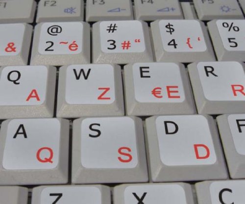 French Azerty English Non Transparent Keyboard Stickers On Light Grey Background For Desktop, Laptop And Notebook