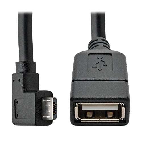 Tripp Lite Micro Usb B To Usb Otg Host Adapter Cable, Right Angle 5 Pin Micro B (M/F), 6'' (U052 06N Ra), Black