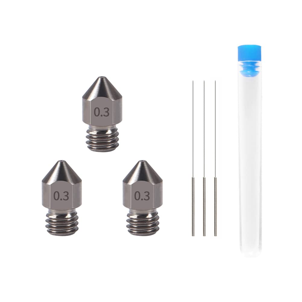 Aokin 3 Pcs 0.3Mm Hardened Steel Nozzles Mk8 Nozzles 3D Printer Nozzles And 3 Pcs 0.25Mm Stainless Steel Nozzle Cleaning Needles