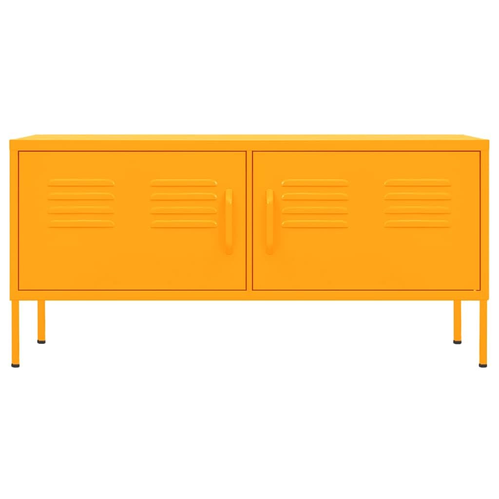 Vidaxl Steel Tv Stand With Adjustable Shelves And Cable Management, Mustard Yellow - Ideal For Living Room Or Lounge Area.