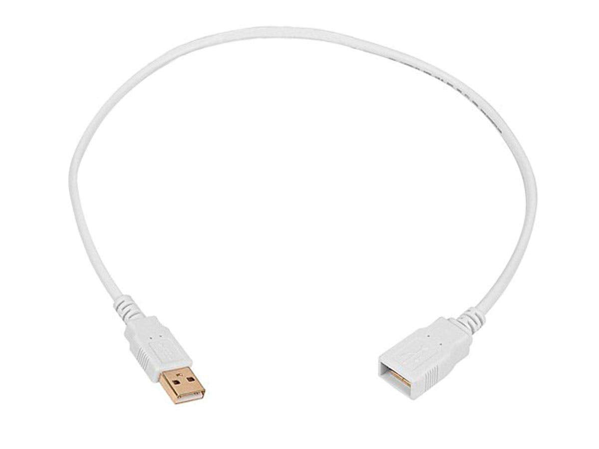 Monoprice 1.5 Feet Usb 2.0 A Male To A Female Extension 28/24Awg Cable (Gold Plated), White (108604)