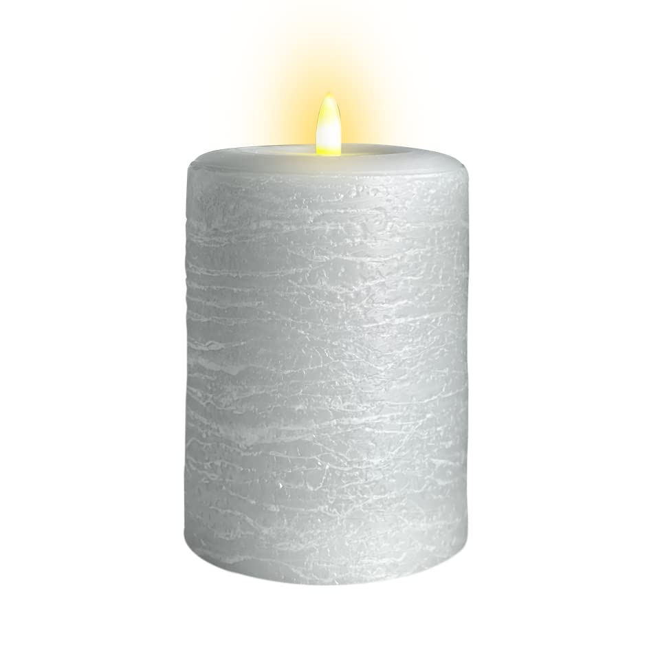 Lumipur Signature Natural Glow Flickering Flameless Led Wax Pillar Candle (3.5'' X 5'', Gray Fog)