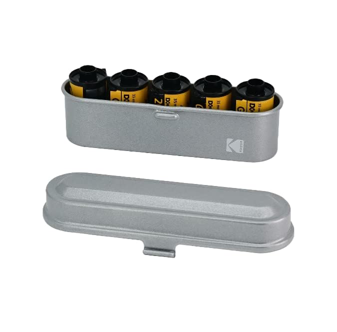 Kodak Film Case   For 5 Rolls Of 35Mm Films   Compact, Retro Steel Case To Sort And Safeguard Film Rolls (Silver) (Film Is Not I