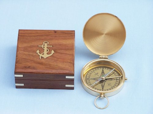Hampton Nautical Solid Brass Gentlemen'S Compass With Rosewood Box, 4', Brass