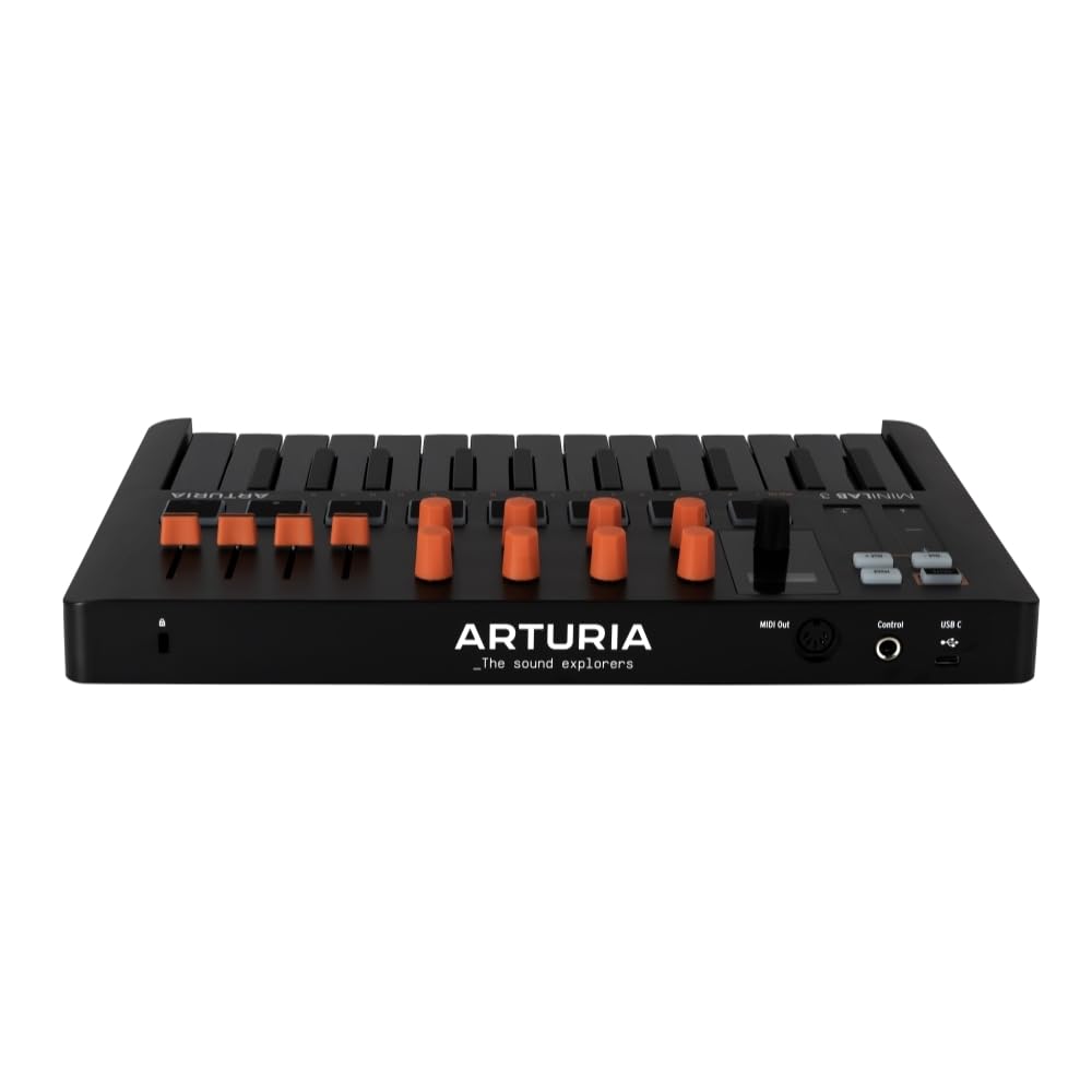 Arturia Minilab 3 Compact Midi Keyboard And Pad Controller | Orange Bundle With 6Ft Midi Cable + Microfiber Cleaning Cloth (3 It