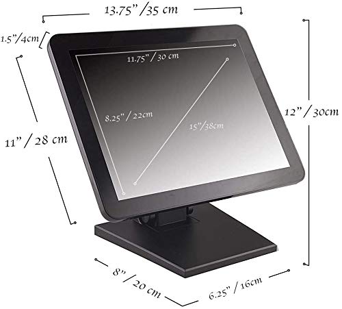 15 Inch Capacitive Led Backlit Multi Touch Monitor, True Flat Seamless Design Touchscreen With Metal Pos Stand, For Office, Pos,