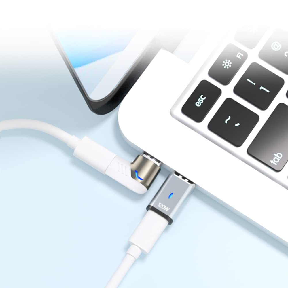 Sheeast Magnetic Usb C Adapter Right Angle 100W + Usb C Magnetic Adapter Straight White Fast Charging 5Pin 480Mbps Data Transmis
