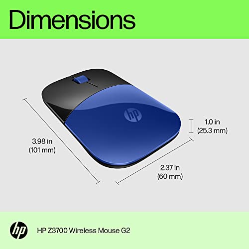 HP Z3700 G2 Wireless Mouse   Dragonfly Blue, Sleek portable design fits comfortably anywhere, 2.4GHz wireless receiver, Blue optical sensor,for Wins PC, Laptop, Notebook, Mac, Chromebook (681S0AA#ABL)