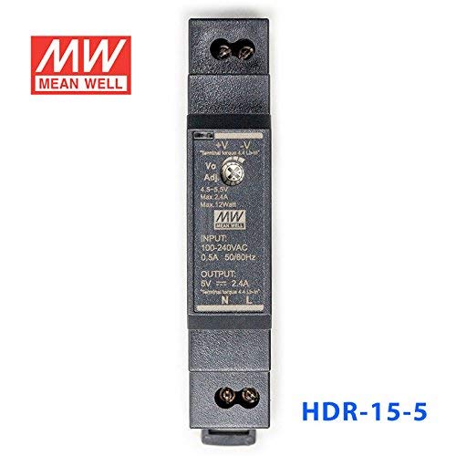 Mean Well Hdr 15 5 Ultra Slim Step Shape 1Su Din Rail Power Supply, 5V 2.4A 12W