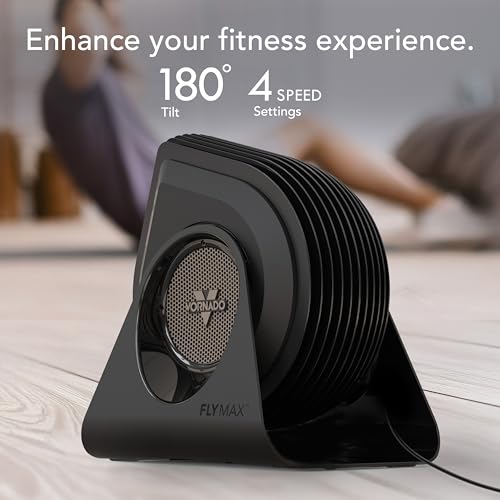Vornado Fly Max High Velocity Fitness Fan, Omnidirectional Remote, 4 Speed Settings, Adjustable Tilt, Black