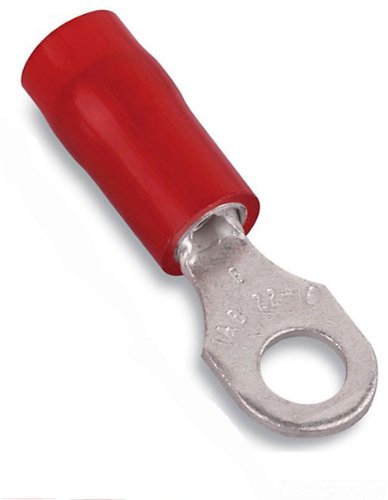 Stakon Ra18 6 Ring Terminal, Standard, Nylon Insulated, 0.86 Inch Length By 0.26 Inch Width, Red, 100 Pack