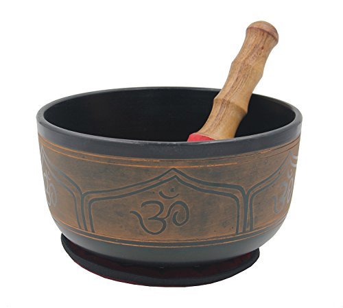 DharmaObjects Tibetan Meditation OM Ganesh Singing Bowl Mallet Mat Cushion Set (8 Inches)