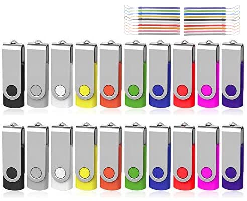 Aretop 20Pcs 2Gb Flash Drive Pack, Usb 2.0 Wholesale Swivel Thumb Drive Bulk Pendrive Usb Memory Stick Swivel Jump Drive For Data Storage (2Gb,20 Pack Mix Color)