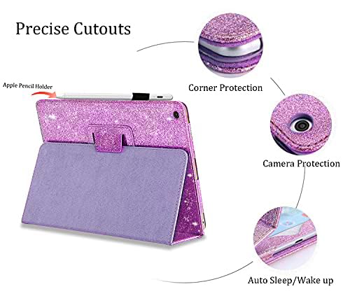 Fs Fansong Ipad 9Th 8Th Generation Case 10.2 Inch Glitter Bling Leather Ipad 9 Cover With Pen Slot Stand [Auto Sleep Wake Up] Sm