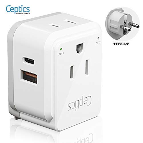 Ceptics Germany, Korea Travel Plug Adapter Set, 20W Pd & Qc, Safe Dual Usb & Usb C   2 Usa Socket   Use In Schuko, France, Russi